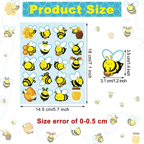 Vista 2 de 500 calcomanías impermeables de abeja para niños, 25 hojas, 20 estilos, calcomanías autoadhesivas de abeja de miel para manualidades, aula, escuela