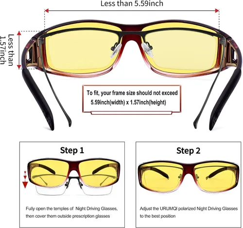 Vista 3 de URUMQI Lentes de conducción de visión nocturna para hombres y mujeres, lentes polarizados antirreflejos, lentes de noche HD amarillos