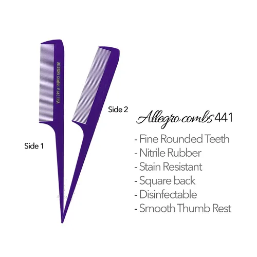 Vista 7 de Allegro Combs Peines de cola de rata de 441. 8.5 pulgadas para trenzar o separar dientes finos de cola de rata, juego de peines para peinar
