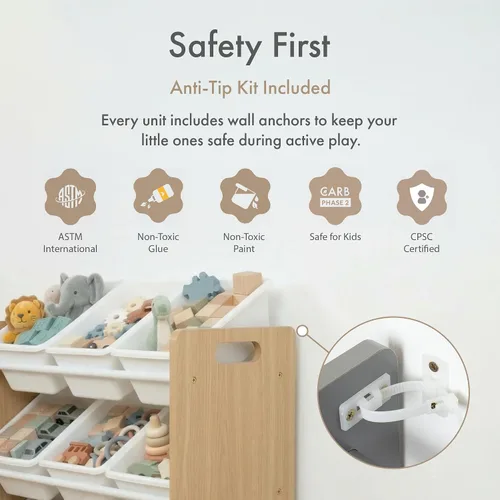 Vista 7 de Humble Crew Organizador de juguetes para niños con 9 contenedores Madera natural/blanco