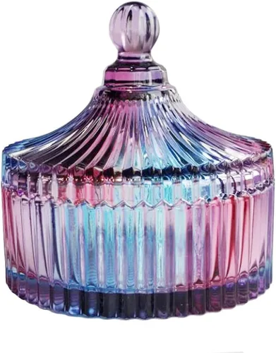 Vista 6 de CHOOLD Tarro colorido de lujo con forma de tienda de campaña de cristal con tapa, tarro de boticario de vidrio transparente para dulces de boda
