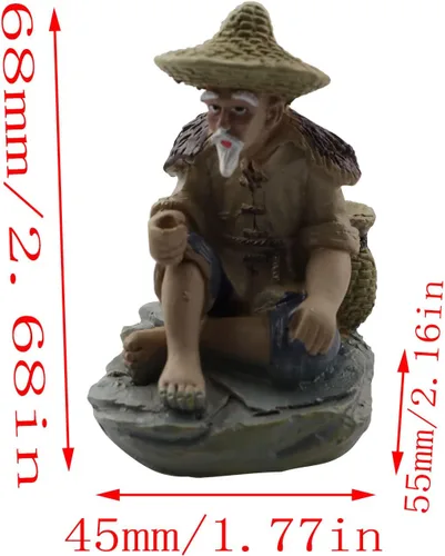 Vista 2 de LQ Industrial Mini figuras de pescador en miniatura, estatua de cerámica china, estatua de cerámica china, adorno de resina para pecera, bonsái