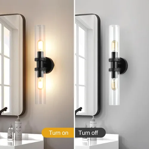 Vista 6 de Lámpara de Tocador de 2 Luces Espejo Lateral Accesorios de Baño Estilo Granja Negro, E26 Lámparas de Pared para Dormitorio, Iluminación Industrial