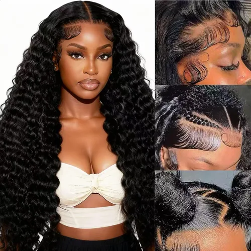 Vista 9 de Pelucas de cabello humano con encaje frontal transparente HD de 18 pulgadas y 13 x 6 pulgadas, predepiladas con cabello de bebé, rizado profundo
