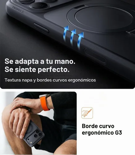 Vista 8 de TORRAS Funda magnética para 18 Pro, protección militar contra caídas 4X Negro