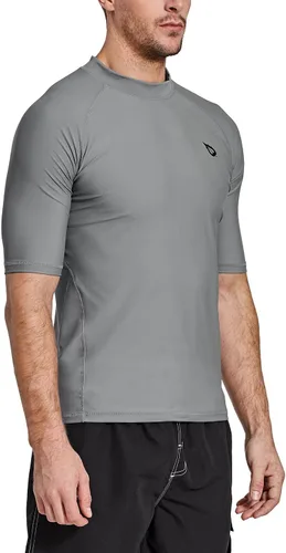 Vista 2 de BALEAF Camiseta de natación de manga corta para hombre, protección solar UPF 50+, de secado rápido, de compresión