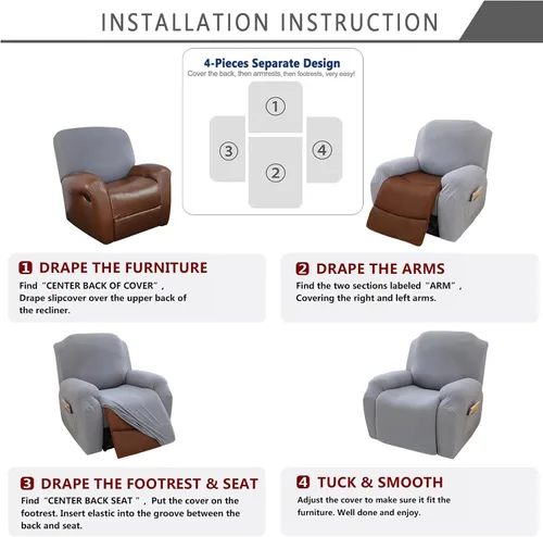 Vista 7 de Funda elástica para silla reclinable, 8 piezas de 1, 2, 3 plazas, funda para sillón reclinable con bolsillo y protector de muebles