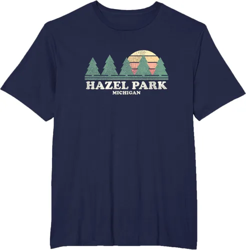 Vista 43 de Hazel Park MI - Camiseta vintage con diseño retro de los años 70, Azul / Patchwork, S