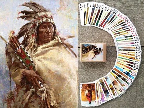 Vista 9 de Cartas de juego de indios (baraja de póquer 54 cartas todas diferentes) Retratos retro vintage de nativos americanos por Charles Bird King Retratos