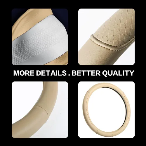 Vista 4 de Funda de volante de piel de microfibra con relieve clásico, protector de rueda antideslizante y transpirable para automóvil, ajuste para volantes
