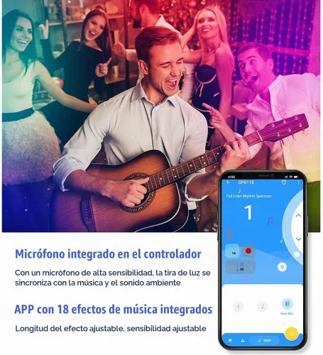Vista 7 de Controlador LED SP611E Aplicación de música Bluetooth para WS2811WS2812 Tira de luz LED direccionable IR38 teclas DC5V 24V Multicolor