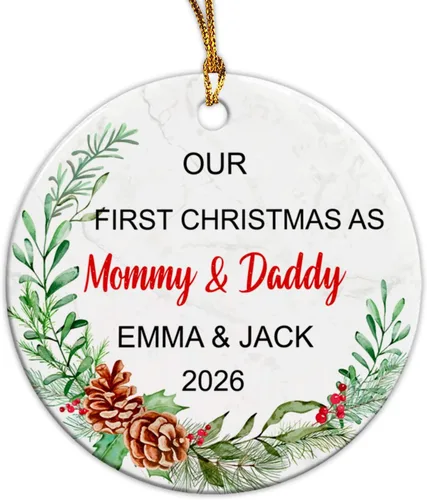 Vista 8 de Adorno de cerámica personalizado para la primera Navidad del bebé 2026, adorno de cerámica personalizado para la primera Navidad, estadísticas