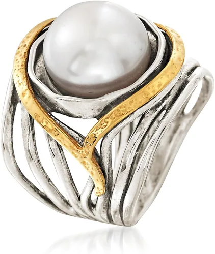 Vista 4 de Ross-Simons Pearl or Gemstone Openwork Ring in Silver and 14kt Yellow Gold