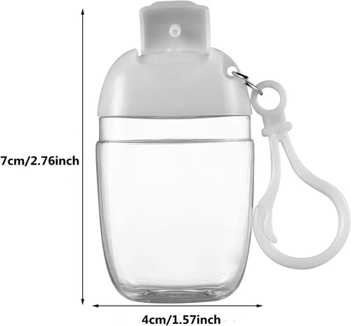 Vista 2 de 10 botellas vacías transparentes de 1 onza y 1.0 fl oz para desinfectante de manos, soporte de viaje, gancho para llavero, tapa abatible blanca