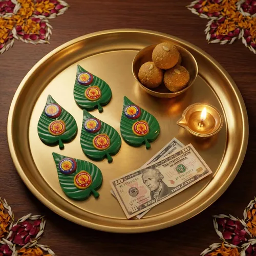 Vista 5 de LOVENSPIRE Haldi Kumkum - Juego de hojas de paquete (paquete de 10) decorativo de cúrcuma y sindoor combo para Pooja, regalo tradicional indio