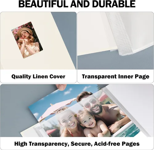 Vista 6 de Álbum de fotos de 8.5 x 11 pulgadas con capacidad para 72 fotos, cubierta de lino con ventana frontal, páginas interiores transparentes de 8.5 x 11