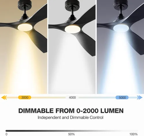 Vista 3 de Ventilador de techo inteligente de 60 pulgadas con luces LED y Negro