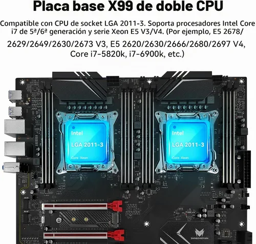 Vista 2 de X99 Placa base de doble CPU LGA 2011-3 Placa base de servidor para Intel i7 5ª/6ª generación Xeon E5 V3/V4 Series