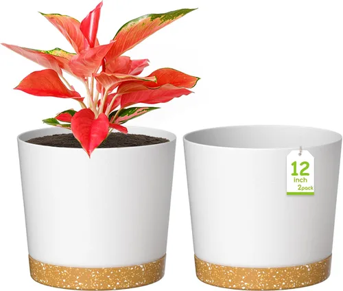 Vista 10 de ZMTECH Macetas para plantas, juego de 6 macetas de plástico de riego automático de 6.5 pulgadas con orificio de drenaje y platillo, maceta