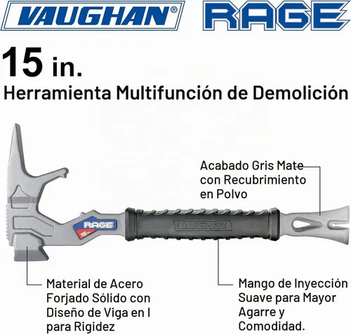 Vista 2 de Vaughan - Herramienta de demolición multifunción de 15 pulgadas, martillo, extractor de clavos, multiuso, construcción resistente, herramientas