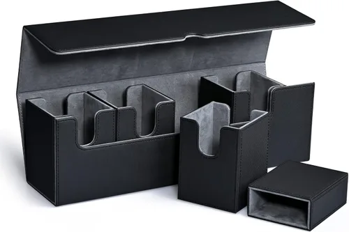 Vista 17 de UAONO Caja de cartas para MTG con pantalla Commander, funda de cartas 5 en 1 con capacidad para más de 800 tarjetas sin mangas, organizador