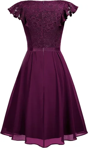 Vista 4 de MISSMAY Vestido retro de cóctel de estilo clásico con encaje y cuello en V para mujer