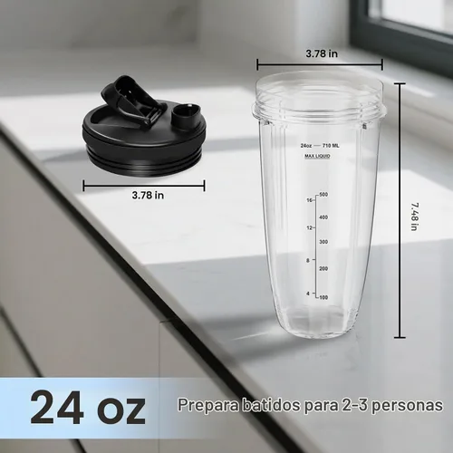 Vista 3 de Paquete de 2 vasos de licuadora de repuesto para Ninja, vasos de licuadora de 24 onzas con tapas para llevar, compatibles con Nutri Ninja Auto IQ