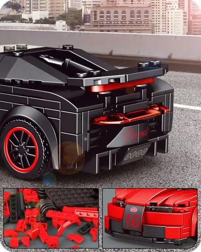 Vista 5 de Mould King Speed Champion Veyron Bloques de construcción con vitrina, juego de construcción de súper auto, 370 piezas de kits de autos de carreras