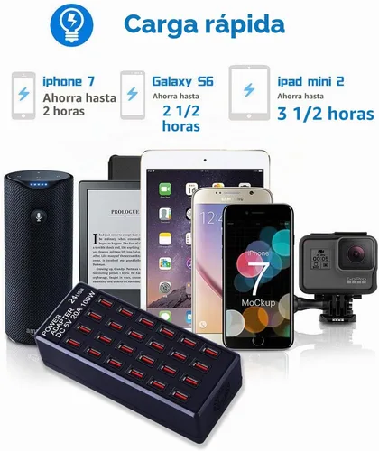 Vista 7 de Estación de carga USB de 24 puertos de 100 vatios (20 A), cargador rápido de escritorio para el hogar, múltiples cargadores, adecuado para hoteles