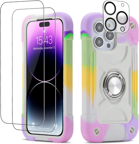 Vista 8 de Funda para iPhone Se3/iPhone Se2, iPhone 6/6S, iPhone 7/iPhone 8 de 4.7 pulgadas con soporte de anillo, con 2 protectores de pantalla resistentes