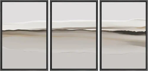 Vista 216 de SIGNFORD - Set de obras de arte en lienzo enmarcado para pared, ilustraciones abstractas de neblina del desierto en tonos neutros beige y marrón