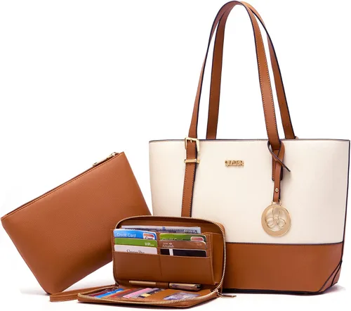 Vista 23 de Qiyuer - Juego de carteras y bolsos para mujer, bolso de trabajo, bolso de mano, bolso de hombro con asa superior, bolso con cartera a juego