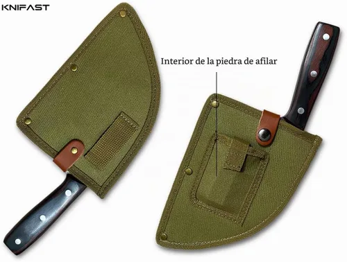 Vista 4 de Cuchillo de chef serbio forjado hecho a mano - Carnicero de cocina de espiga completa con amoladora de piedra