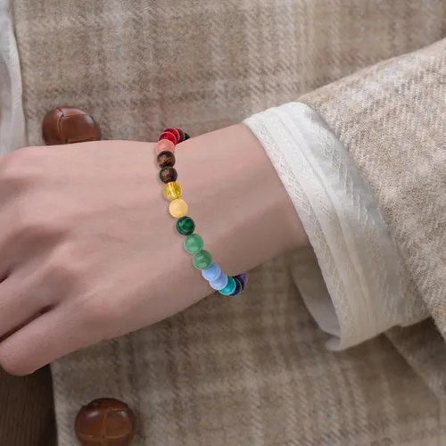 Vista 5 de Pulsera de la suerte y protección, pulsera de cristal curativo de 0.315 in, pulsera de yoga para aliviar el estrés y la ansiedad trae regalo
