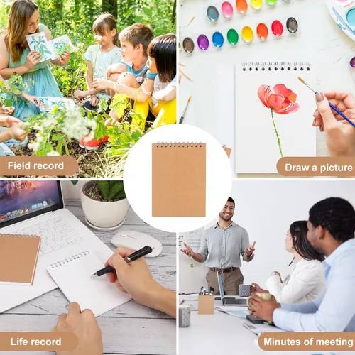 Vista 7 de Paquete de 25 cuadernos de bocetos A6, cuaderno de bocetos en espiral A6 de 5.7 x 4 pulgadas, diario de naturaleza y dibujo, duradero, portátil