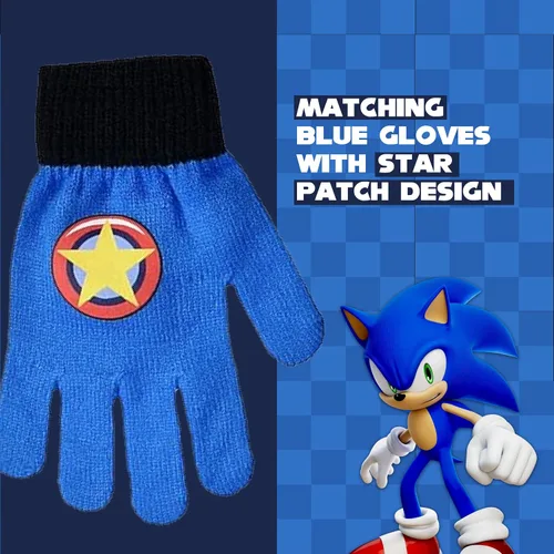 Vista 4 de Concept One Sonic The Hedgehog - Conjunto de gorro y guante, gorro y guantes de invierno de punto para niños