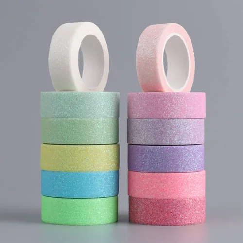 Vista 8 de STOBOK Cinta adhesiva Washi con purpurina de macarrón para manualidades, cinta adhesiva de papel Washi para manualidades, álbumes de recortes