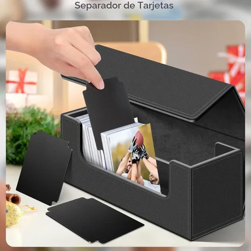 Vista 5 de Homthy Funda de 600 cartas para comercio, cierre magnético de cuero, caja de almacenamiento Commander para deportes, juegos, tarjetas estándar Negro