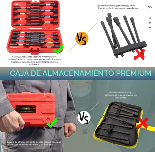 Vista 6 de Juego de destornilladores de tuercas magnéticas, 16 piezas, juego de destornilladores de tuercas largas, 6 pulgadas, SAE y métrico, arcoíris