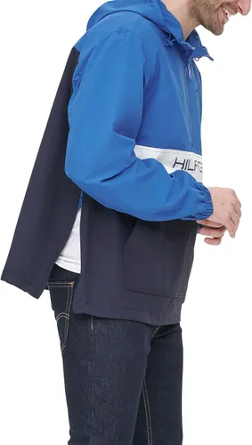 Vista 4 de Tommy Hilfiger - Chaqueta rompevientos con capucha para hombre estilo retro ligera resistente al agua
