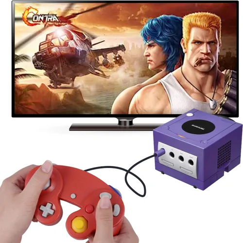 Vista 4 de Paquete de 2 controladores con cable Classic Shock Joypad, compatibles con Wii NGC Gamecube Game Cube (rojo y azul)