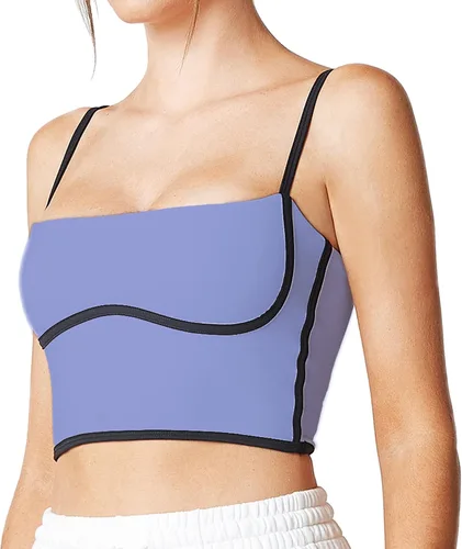 Vista 3 de Move With You Sujetador deportivo sin mangas con tirantes delgados, acolchado, cuello cuadrado, doble capa, entrenamiento, fitness, básico, crop tops