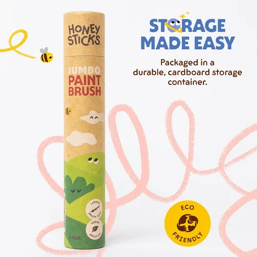 Vista 4 de Honeysticks Juego de pinceles de pintura Jumbo – Paquete de 3. Pinceles de pintura jumbo para niños con un mango de madera grande para un fácil