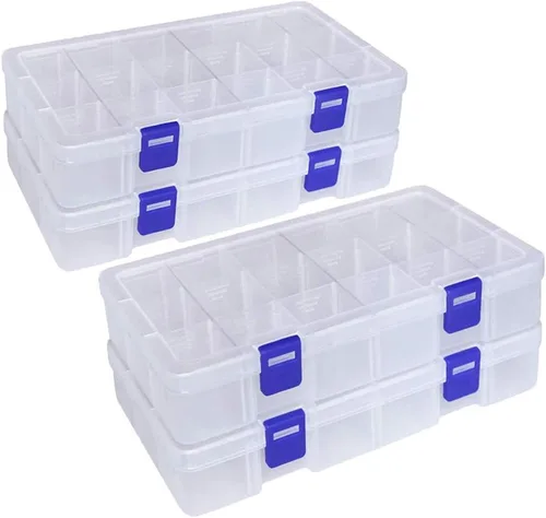 Vista 10 de Qualsen Paquete de 4 cajas organizadoras de plástico de 34 rejillas con divisores ajustables, caja de aparejos de pesca y caja organizadora