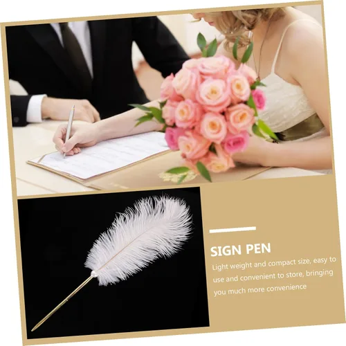 Vista 4 de Veemoon Libro de invitados de boda Pluma de firma de plata Pluma de señal de invitado con soporte de oficina s metal s plata accesorios escritorio