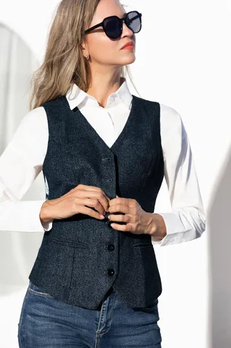 Vista 3 de KANCY KOLE Chaleco vintage para mujer, totalmente forrado, formal, de negocios, con botones, chaleco steampunk