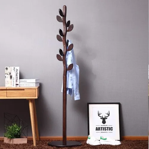 Vista 2 de Perchero independiente de madera maciza perchero piso dormitorio hogar percha sala de estar nórdico simple de un solo polo sala de estar ropa percha