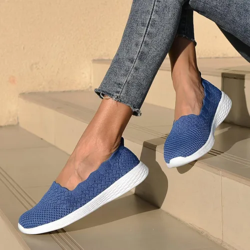Vista 3 de poemlady Women's Slip on Loafer Shoes - Mesh Casual Ballet Flat Nurse Walking Sneakers Knit Round Toe Casual Memory Foam Shoes 190501