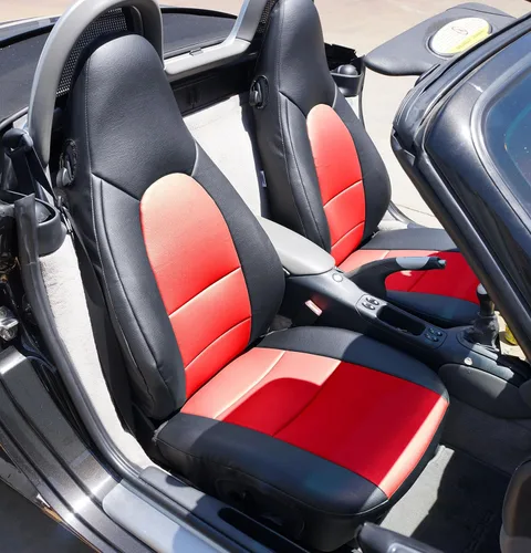 Vista 11 de Iggee - Fundas para asientos delanteros de piel sintética, ajuste perfecto, color negro, diseñadas para Porsche Boxster 1997-2004