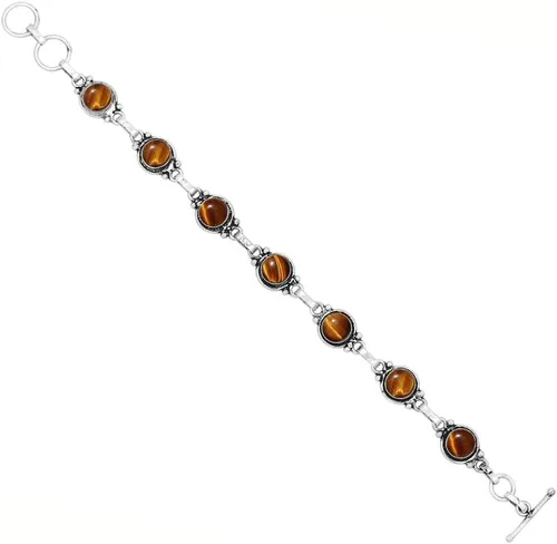 Vista 60 de Round Shape Natural & Synthetic Gemstones Silver Plated Bracelets for Women - Vintage Bohemian Style Handmade Birthstone Adjustable Link Bracelet